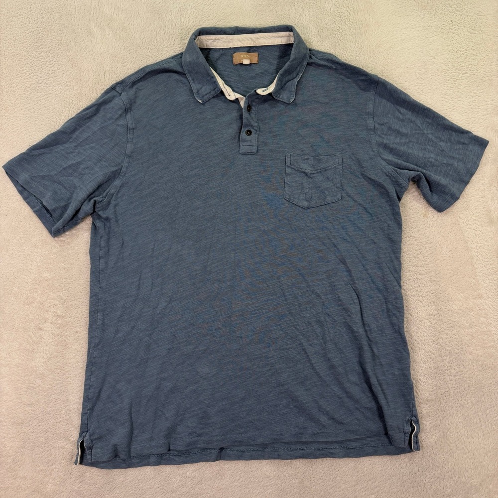 Rye 51 Mens XL Polo Shirt Adult Blue Slub Knit Pocket Casual Small Batch Preppy